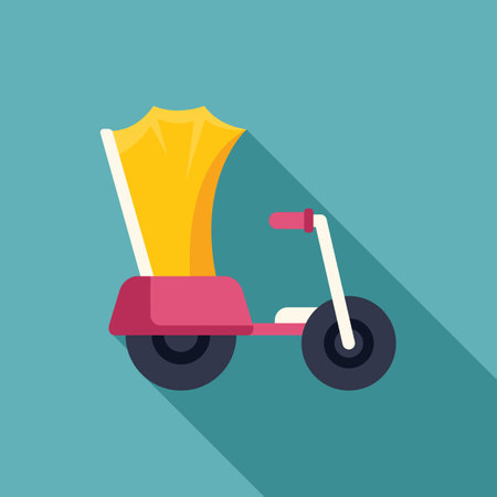 This icon features a pink and white tricycle with a yellow canopy, designed for comfortable outdoor playのイラスト素材
