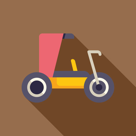 Long shadow flat design icon of a go kart with pink awning, perfect for representing summer outdoor activitiesのイラスト素材