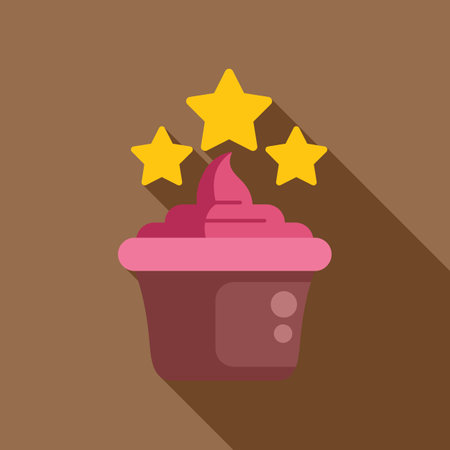 Pink dessert with three golden stars above, representing a high rating or positive feedbackのイラスト素材