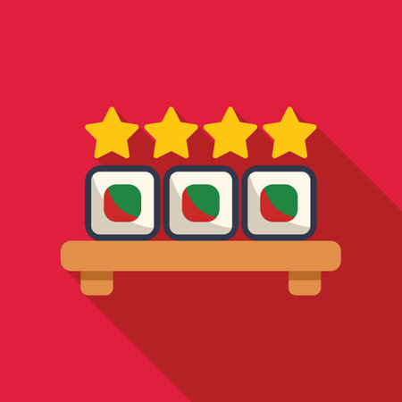 Sushi rolls on wooden shelf getting a five star rating, concept for best sushi restaurant or service reviewのイラスト素材