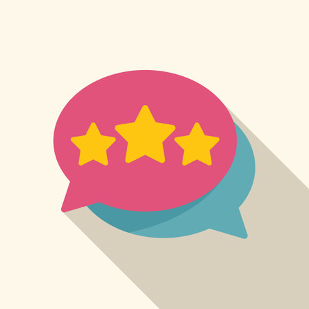 Pink speech bubble containing three yellow stars for customer satisfaction ratingのイラスト素材
