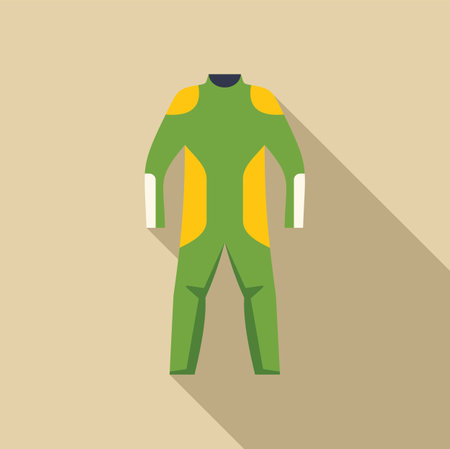 Green protective suit for professional sports, isolated on a beige background with a long shadowのイラスト素材