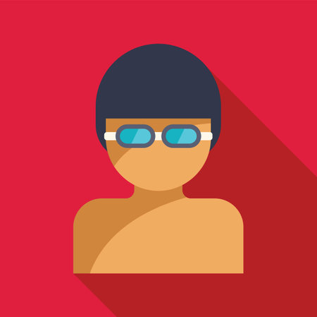 Illustration of a young swimmer wearing swimming goggles and cap, getting ready for a training sessionのイラスト素材