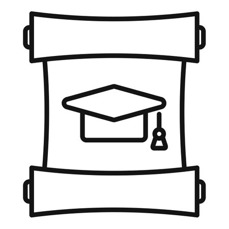 Simple line art icon of a graduation diploma scroll with a graduation hat symbolizing academic achievementのイラスト素材