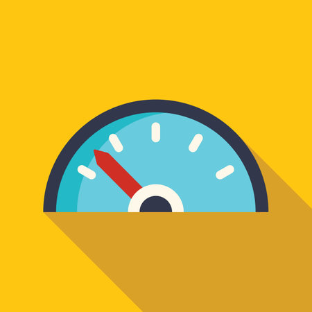 Speedometer with red arrow pointing upward indicating increasing performanceのイラスト素材