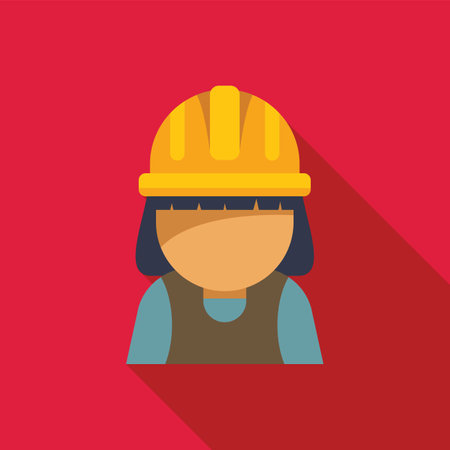 Minimalist illustration featuring a female construction worker wearing a yellow hard hat, conveying concepts of workplace safety and gender equalityのイラスト素材