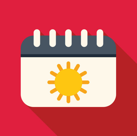 Calendar is displaying a bright sun, marking a day of sunshine perfect for summer vacationのイラスト素材