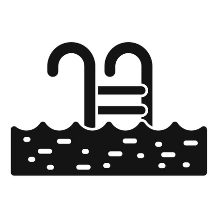 Simple black swimming pool icon with a metal ladder, perfect for representing summer, recreation, and relaxationのイラスト素材
