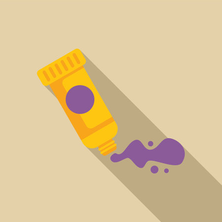 Yellow paint tube squeezing out purple paint, simple flat design with long shadowのイラスト素材