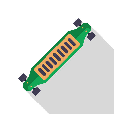 Green longboard skateboard for extreme city sports and recreation lying on a white backgroundのイラスト素材