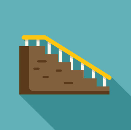 Brown concrete staircase with white steps and yellow handrail on light blue backgroundのイラスト素材