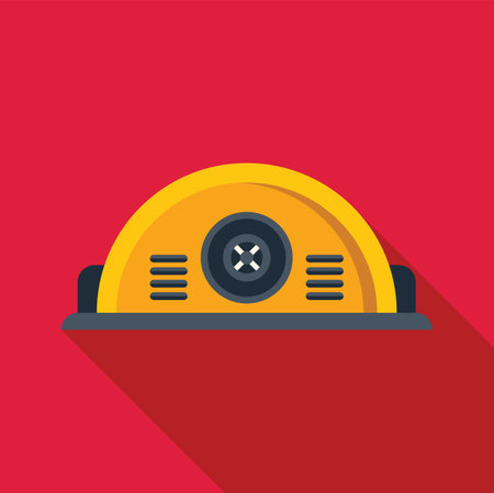 Illustration of a yellow robot vacuum cleaner cleaning the floor on red backgroundのイラスト素材