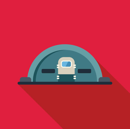 Hangar building presenting modern architectural design with large sliding door, industrial constructionのイラスト素材