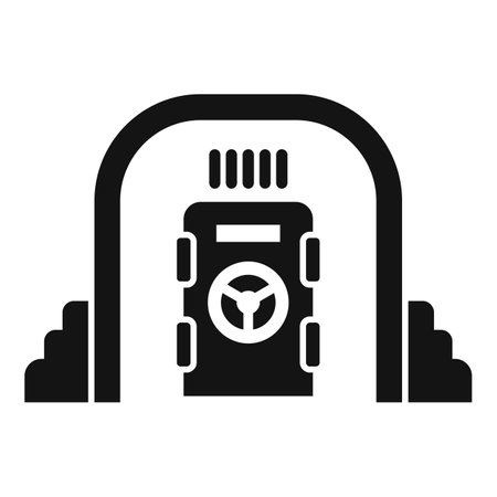 Underground bunker entrance with sealed door and ventilation system, simple black iconのイラスト素材
