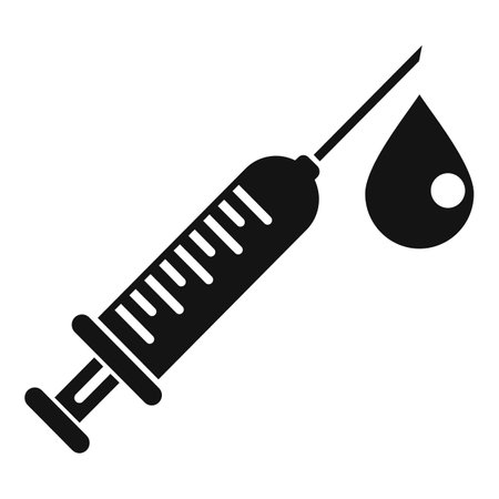 Simple icon of a syringe dispensing a drop of liquid medicineのイラスト素材
