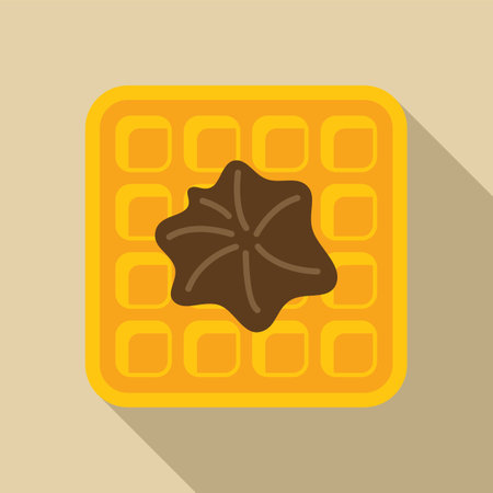 Delicious square waffle with chocolate syrup drizzled on top in flat design styleのイラスト素材