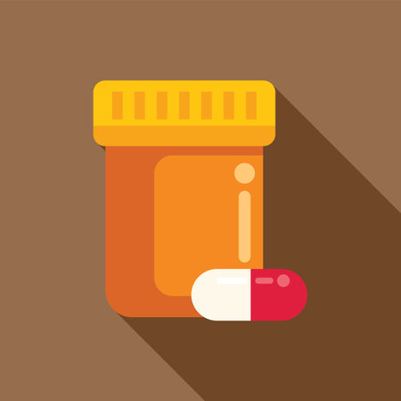 Minimalist icon of a pharmaceutical product with a long shadow, representing healthcare, pharmacy and medicineのイラスト素材