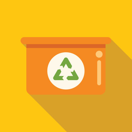 Orange recycling bin displaying the international recycling symbol, promoting environmental awareness and waste managementのイラスト素材