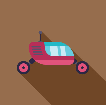Sleek futuristic vehicle traverses an alien landscape, casting a long shadowのイラスト素材