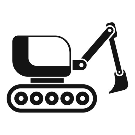 Simple black icon of a small excavator digging with its arm extendedのイラスト素材