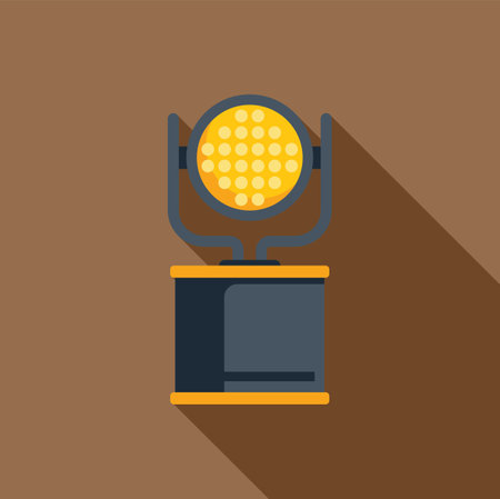 Powerful led spotlight standing on a barrel, illuminating a concert or a showのイラスト素材