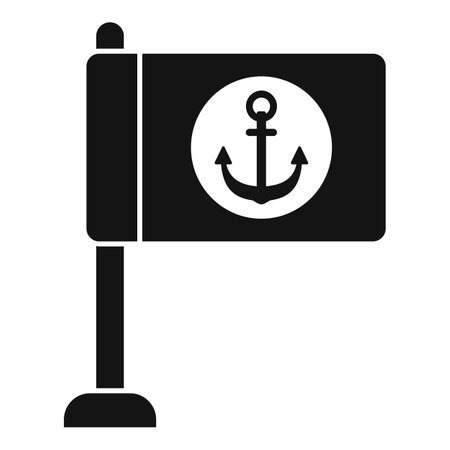 Black and white flag with an anchor symbol wavingのイラスト素材