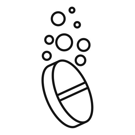 Effervescent pill is dissolving in water, creating bubbles that rise to the surfaceのイラスト素材
