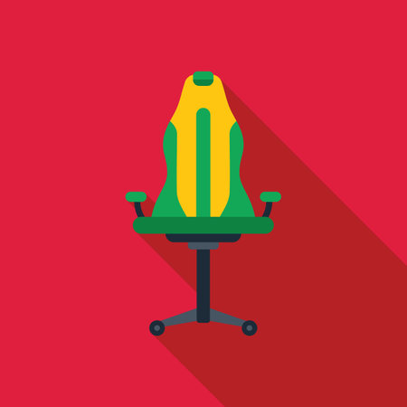 Green and yellow gaming chair with a long shadow on a red backgroundのイラスト素材