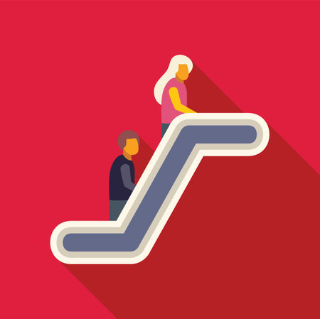 People using escalator stairs going up in a stylized illustrationのイラスト素材