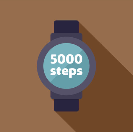 Smart watch showing 5000 steps icon in flat style on a brown backgroundのイラスト素材