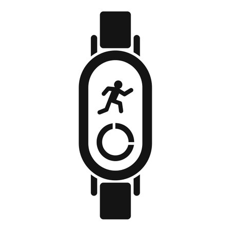 Black glyph icon for a smart watch showing a running man icon, for fitness tracking appsのイラスト素材