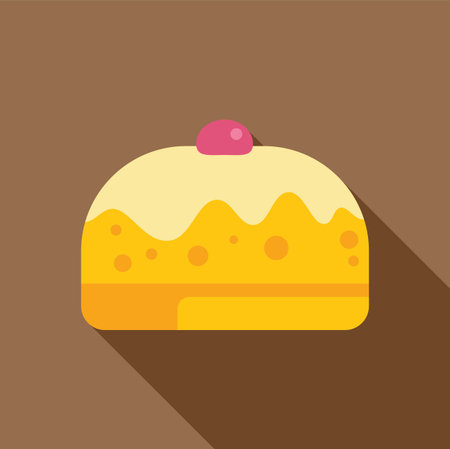 Sweet yellow cake with white icing and a cherry on top, a classic dessert