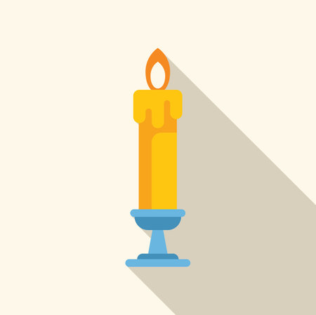 Burning candle is standing on a candlestick, casting a long shadowのイラスト素材
