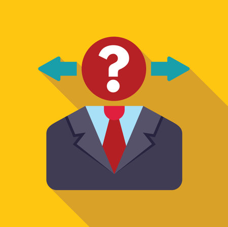 Businessman with question mark instead of head choosing between two different business directionsのイラスト素材