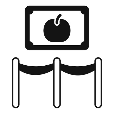 Simple icon of a museum barrier protecting a famous painting of an appleのイラスト素材