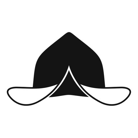 Simple black and white icon of a conquistador hat with plume, front viewのイラスト素材