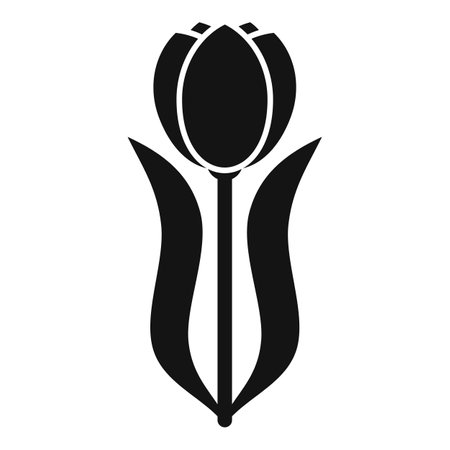 Black and white illustration of a tulip flower growing upwardsのイラスト素材