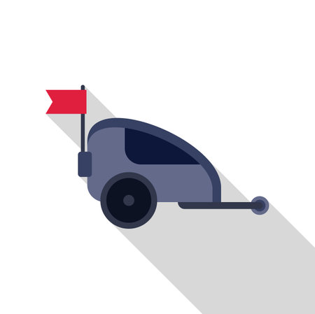 Bike trailer is equipped with a red flag waving in the wind to improve its visibilityのイラスト素材