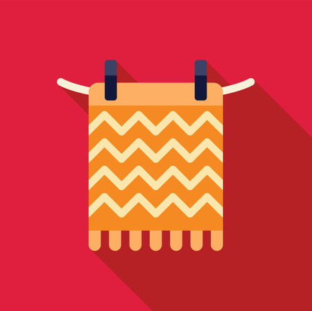 Orange towel with a chevron pattern hanging on a clothesline with clothespinsのイラスト素材