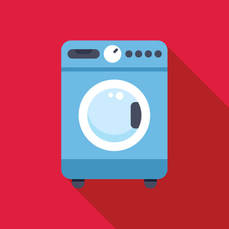 Blue washing machine standing on red background is waiting for next laundry washingのイラスト素材