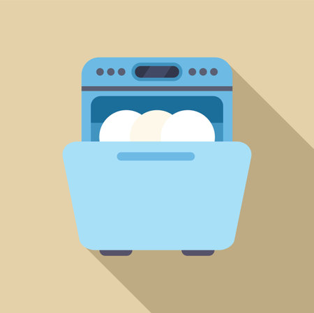Modern dishwasher washing white plates icon in flat style on a light brown backgroundのイラスト素材