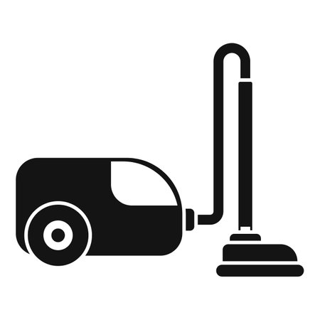 Black and white icon of a vacuum cleaner using a hose with a brush tool, perfect for representing cleaningのイラスト素材