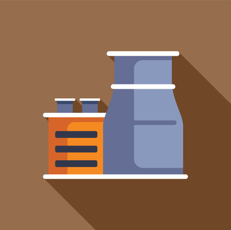 Nuclear power plant generating electricity with long shadowのイラスト素材