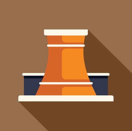 Flat design icon of a nuclear power plant cooling tower generating clean energy for the futureのイラスト素材
