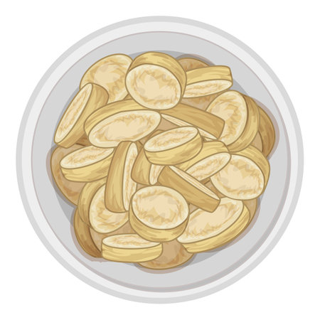 Bowl containing sliced plantains, creating a simple and healthy snack or side dishのイラスト素材