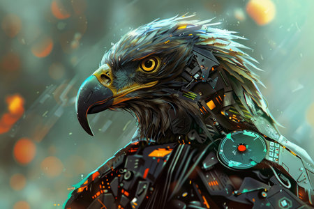 Futuristic cybernetic eagle robot concept artwork with intricate mechanical details and vivid digital illustrationの素材