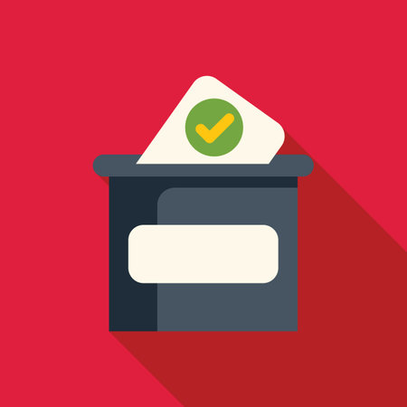 Ballot paper with green check mark entering ballot box, casting vote in electionsのイラスト素材