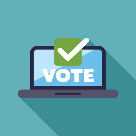 Online voting system is showing a check mark on a laptop screenのイラスト素材