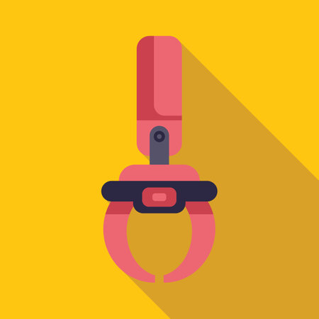 Minimalist illustration of a robotic arm gripper holding an object on a yellow background with long shadowのイラスト素材