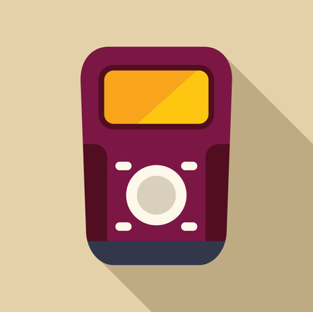 Purple and yellow music player displaying audio track on screen and featuring central buttonのイラスト素材